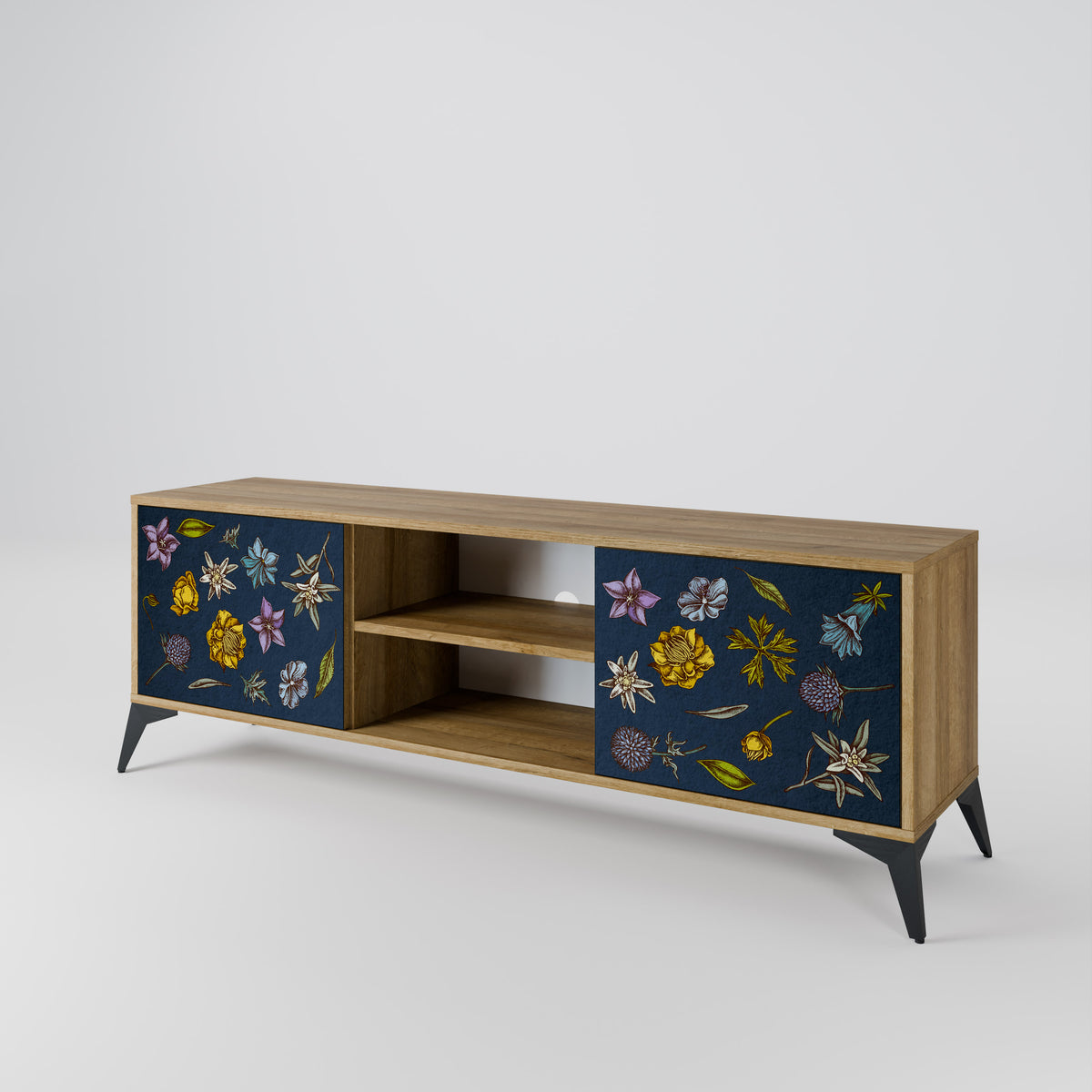 FLOWERS ON NAVY BLUE TV-bänk med två dörrar