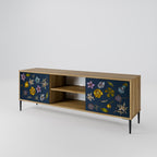 FLOWERS ON NAVY BLUE 2-Door TV Stand in Oak Effect