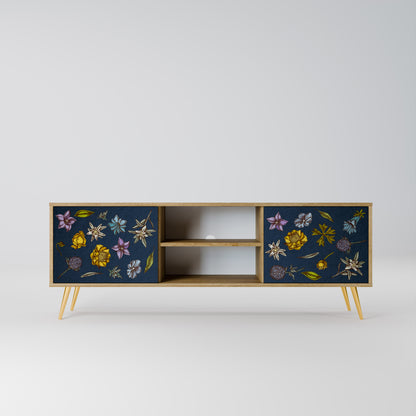 FLOWERS ON NAVY BLUE 2-Door TV Stand in Oak Effect