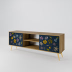 FLOWERS ON NAVY BLUE 2-Door TV Stand in Oak Effect