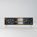 FLOWERS ON NAVY BLUE 2-Door TV Stand in Oak Effect