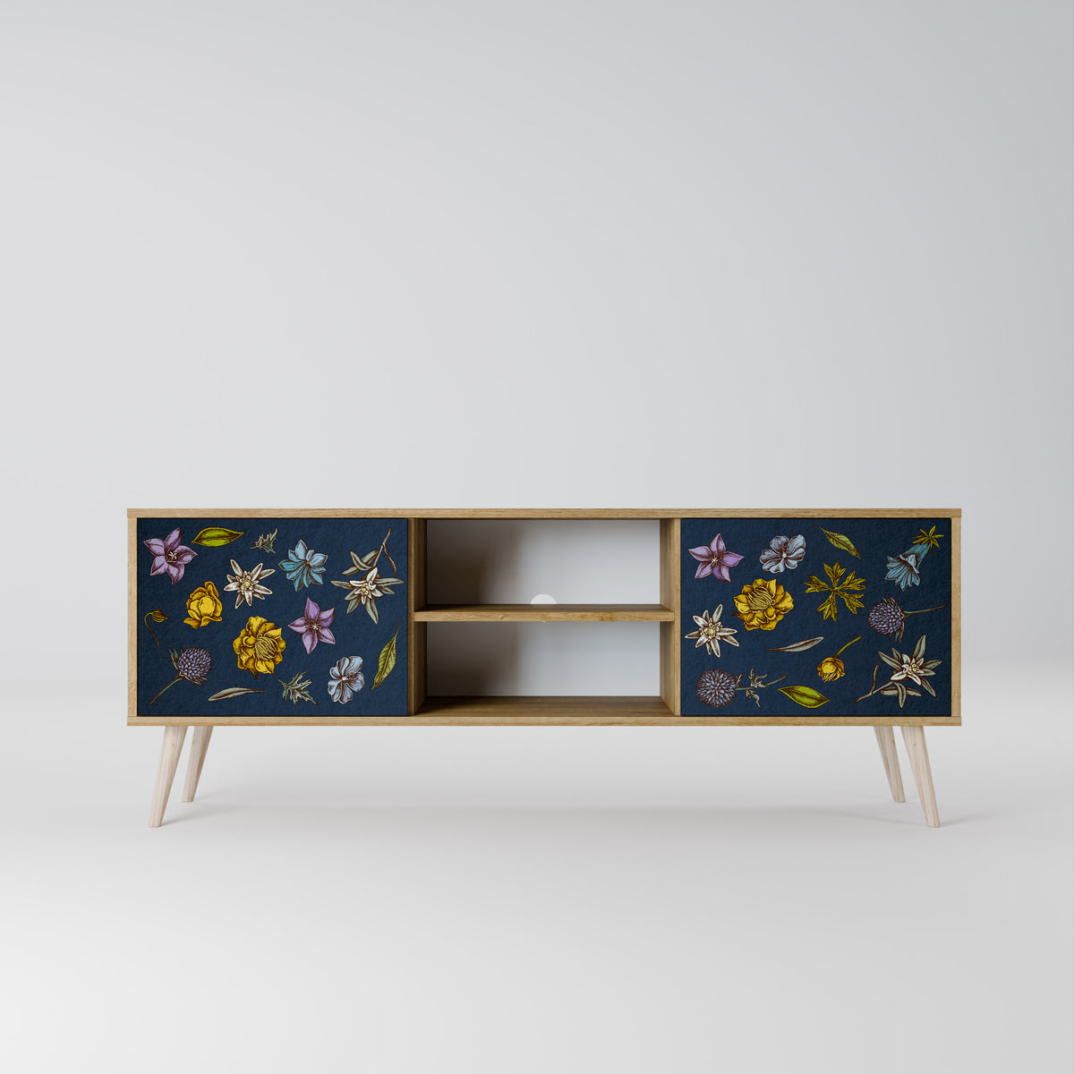 FLOWERS ON NAVY BLUE TV-bänk med två dörrar