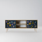FLOWERS ON NAVY BLUE 2-Door TV Stand in Oak Effect