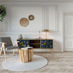 FLOWERS ON NAVY BLUE 2-Door TV Stand in Oak Effect