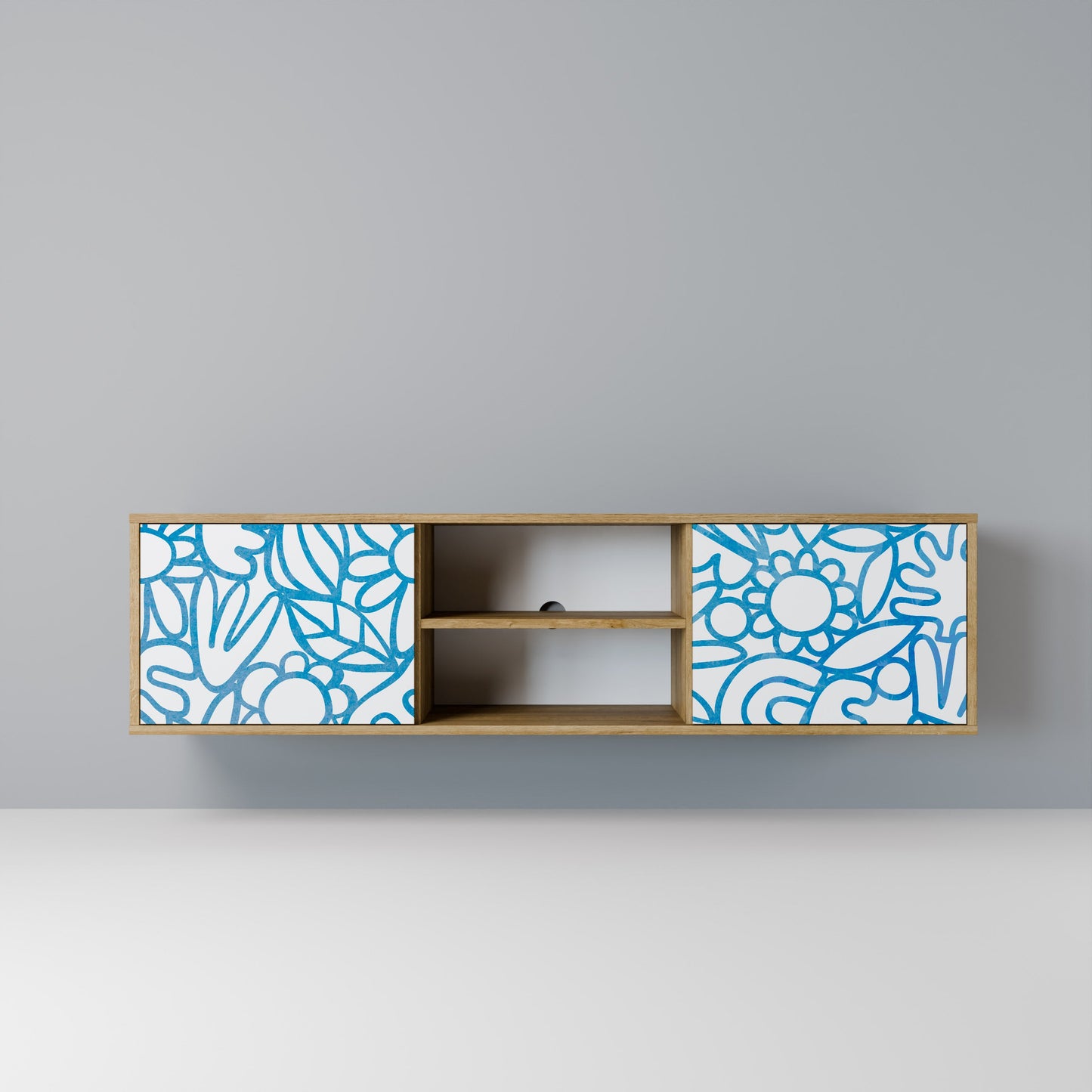 BLOOMY MORNING 2-Door TV Stand in Oak Effect