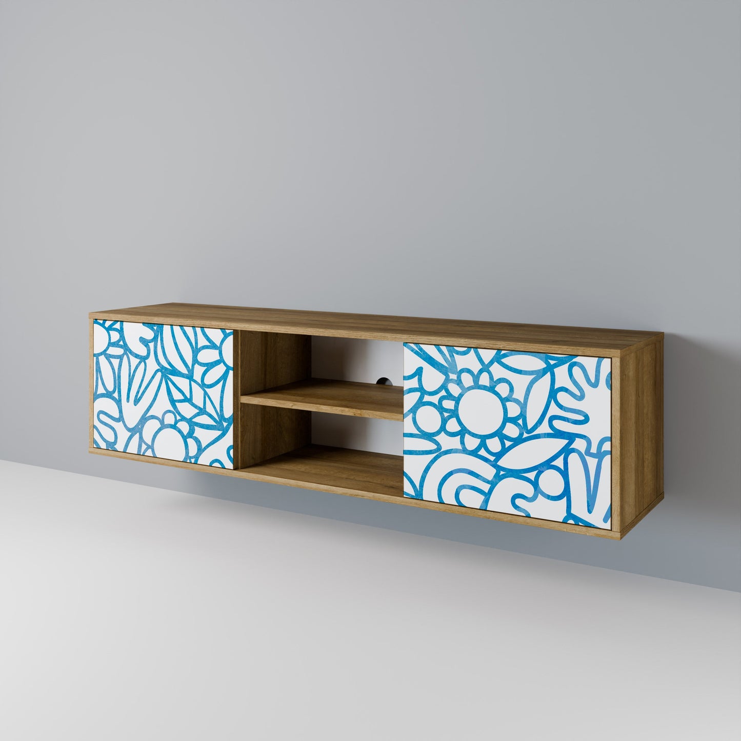 BLOOMY MORNING 2-Door TV Stand in Oak Effect