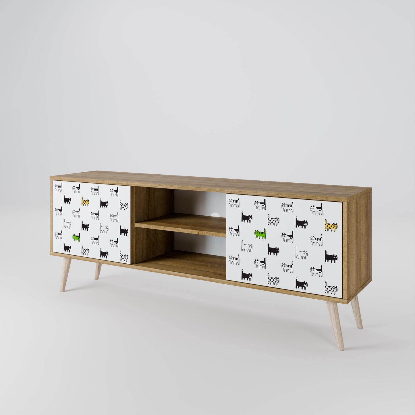 CATS COMPILATION 2-Door TV Stand in Oak Effect