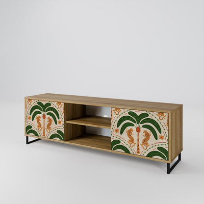 DANCING PREDATORS 2-Door TV Stand in Oak Effect