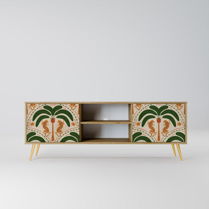 DANCING PREDATORS 2-Door TV Stand in Oak Effect