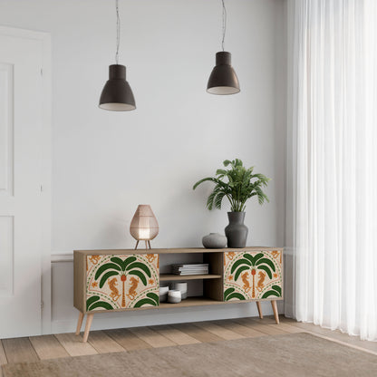 DANCING PREDATORS 2-Door TV Stand in Oak Effect