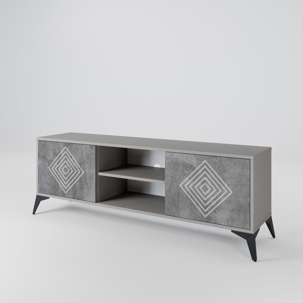 POLYGONAL ARTISTRY 2-dörrars TV-bänk i grå finish