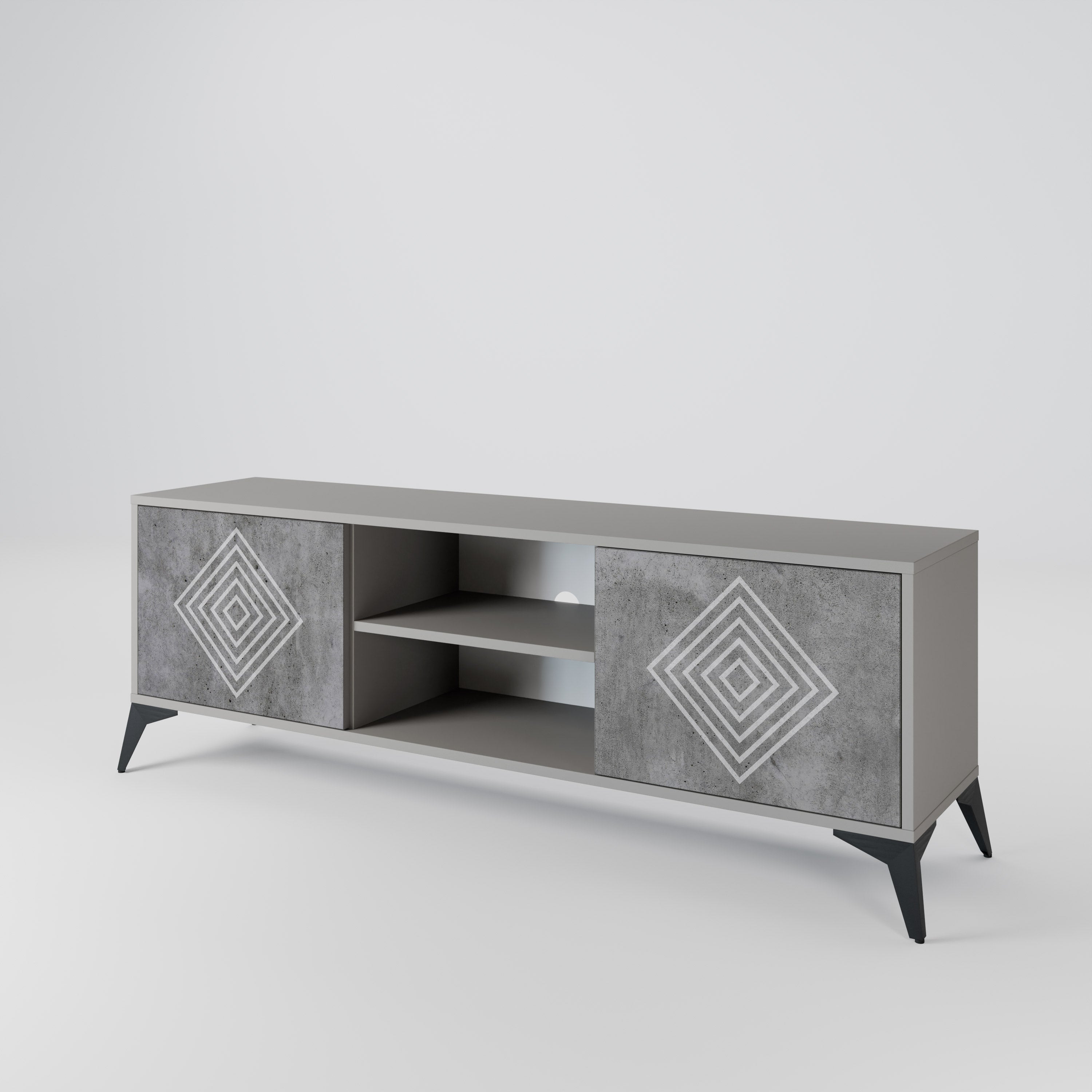 POLYGONAL ARTISTRY 2-dörrars TV-bänk i grå finish
