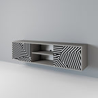 ILLUSIONARY LATTICE 2-Door TV Stand in Grey Finish