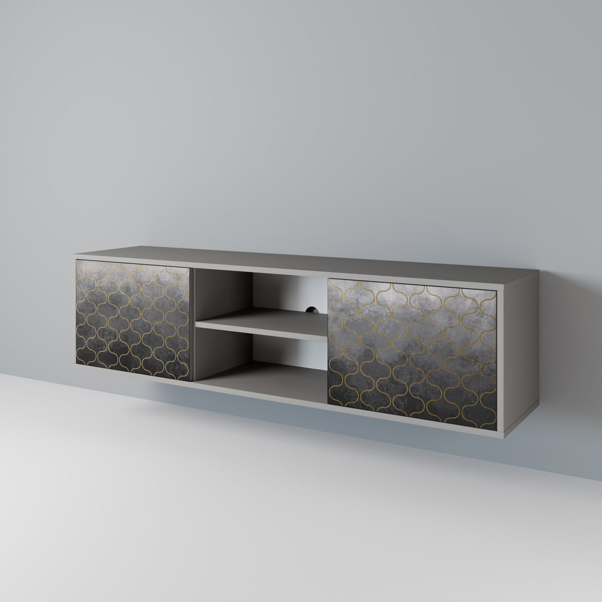 TESSELATED GRAYISH TV-bänk med två dörrar