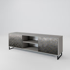 TESSELATED GRAYISH 2-Door TV Stand in Grey Finish