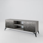 TESSELATED GRAYISH 2-Door TV Stand in Grey Finish