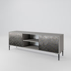 TESSELATED GRAYISH 2-Door TV Stand in Grey Finish