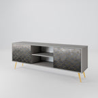 TESSELATED GRAYISH 2-Door TV Stand in Grey Finish