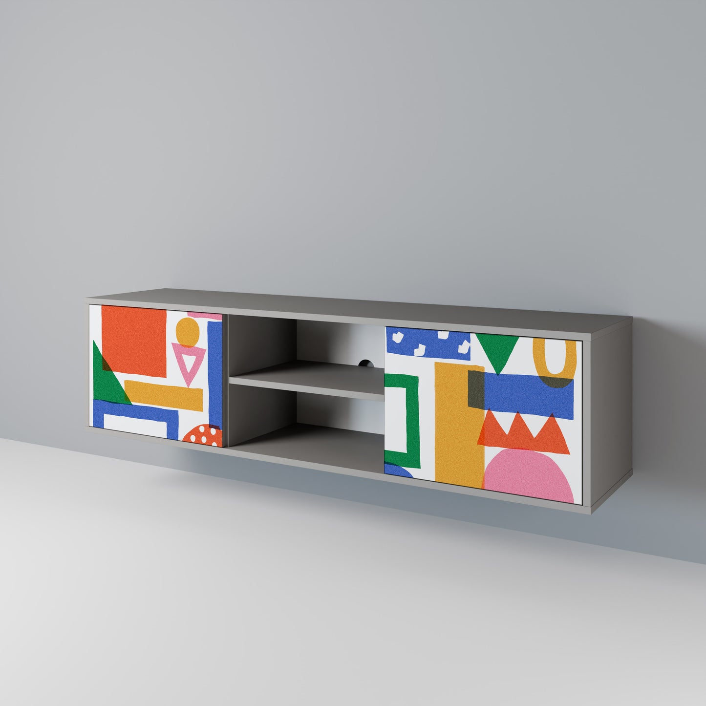 GEOMETRIC GLIMMER 2-dörrars TV-bänk i grå finish