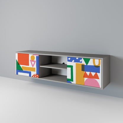 GEOMETRIC GLIMMER 2-dörrars TV-bänk i grå finish