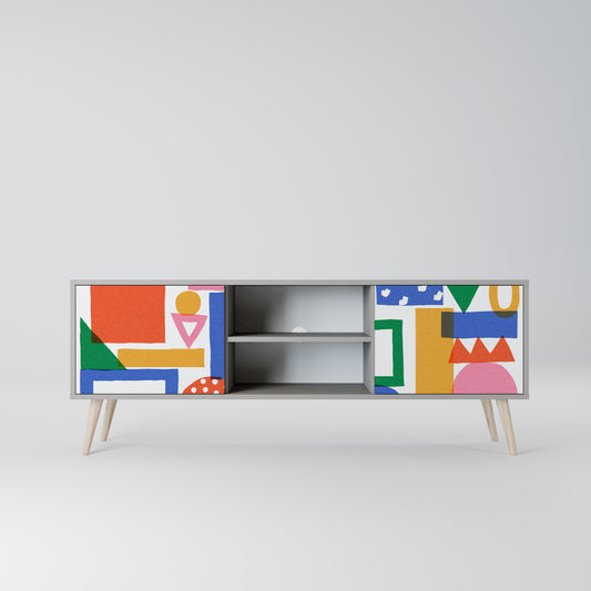 GEOMETRIC GLIMMER 2-dörrars TV-bänk i grå finish