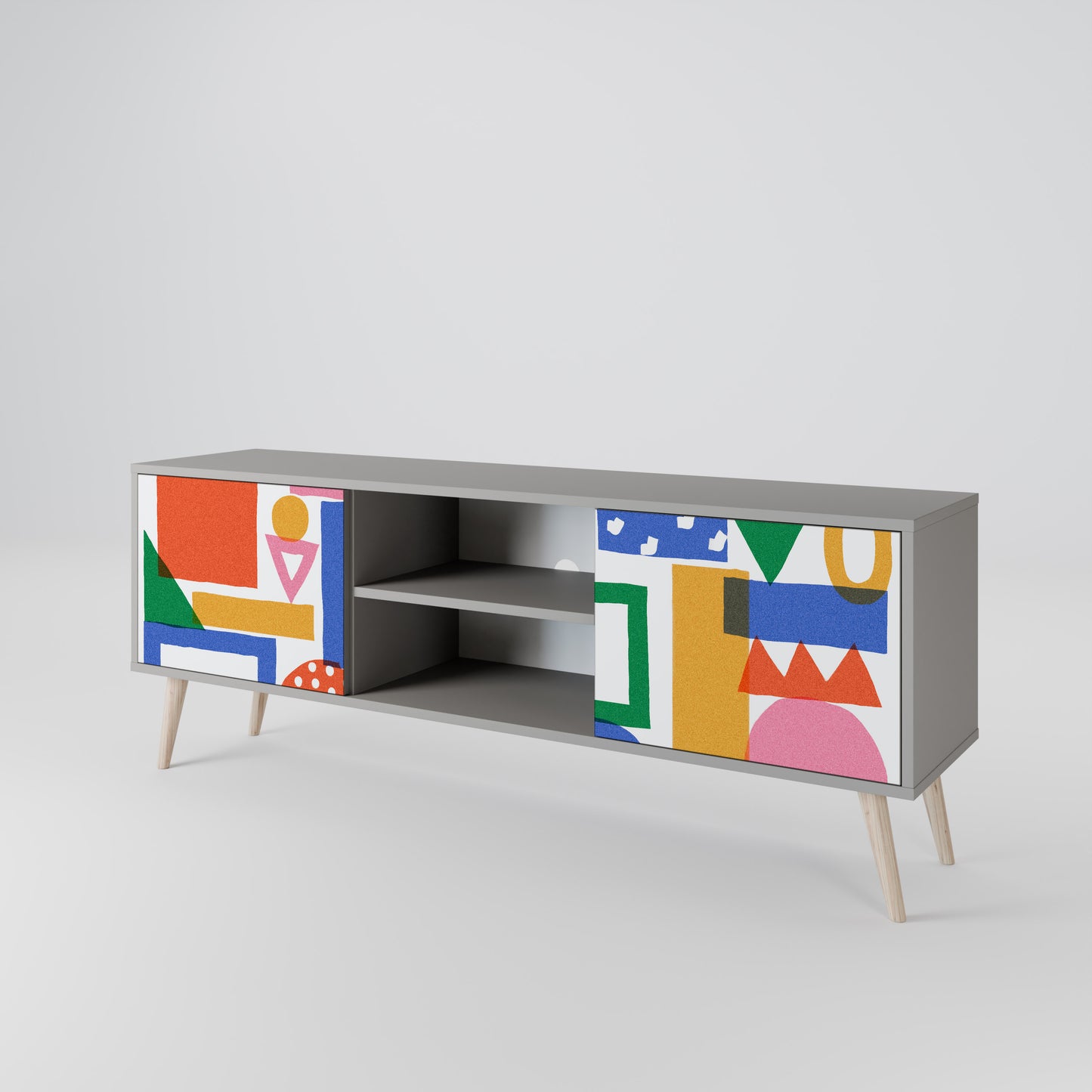 GEOMETRIC GLIMMER 2-dörrars TV-bänk i grå finish
