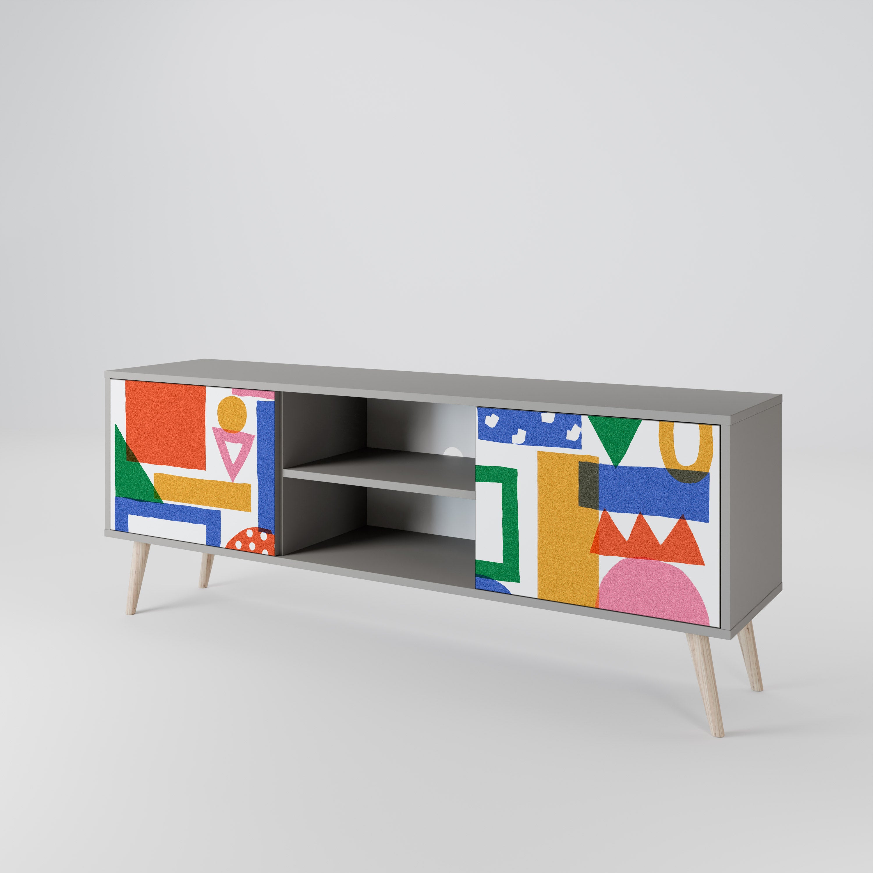 GEOMETRIC GLIMMER 2-dörrars TV-bänk i grå finish