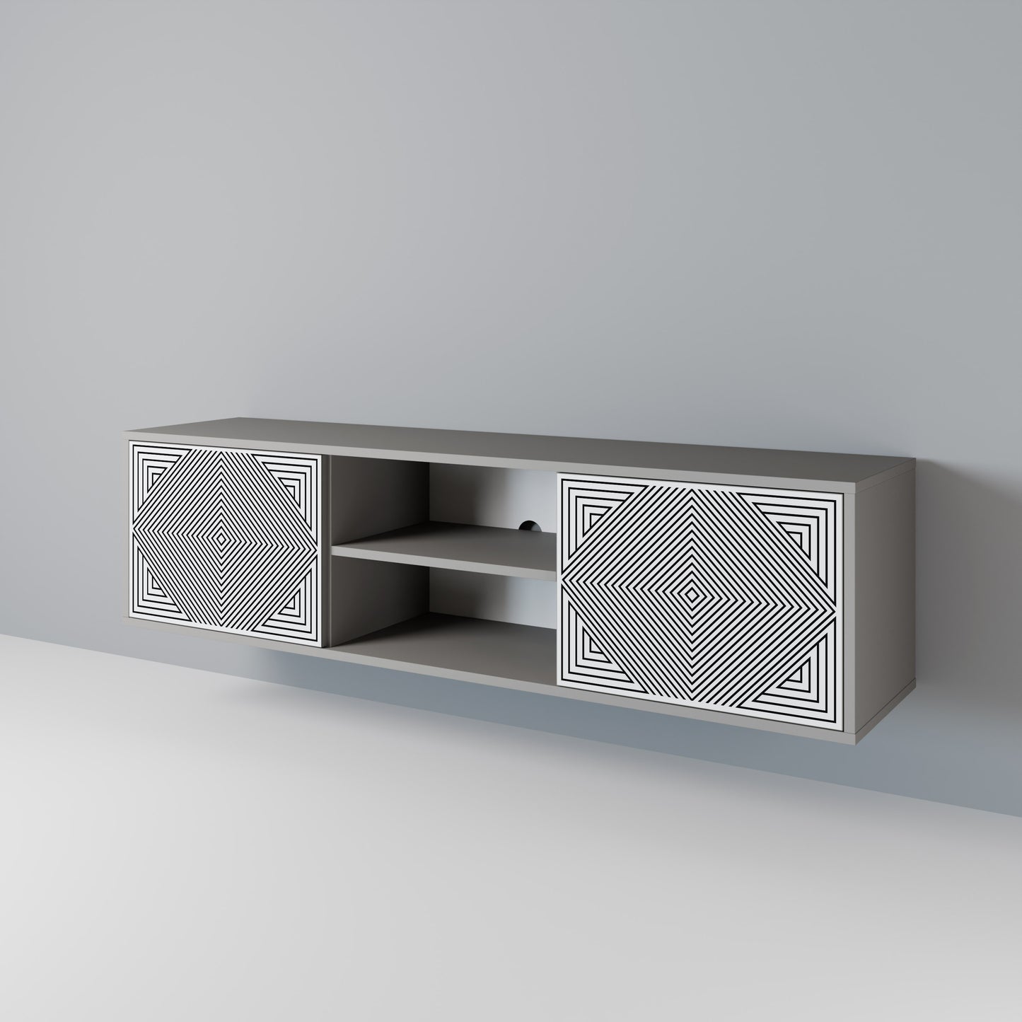 POLYGON ILLUSION 2-dörrars TV-bänk i grå finish