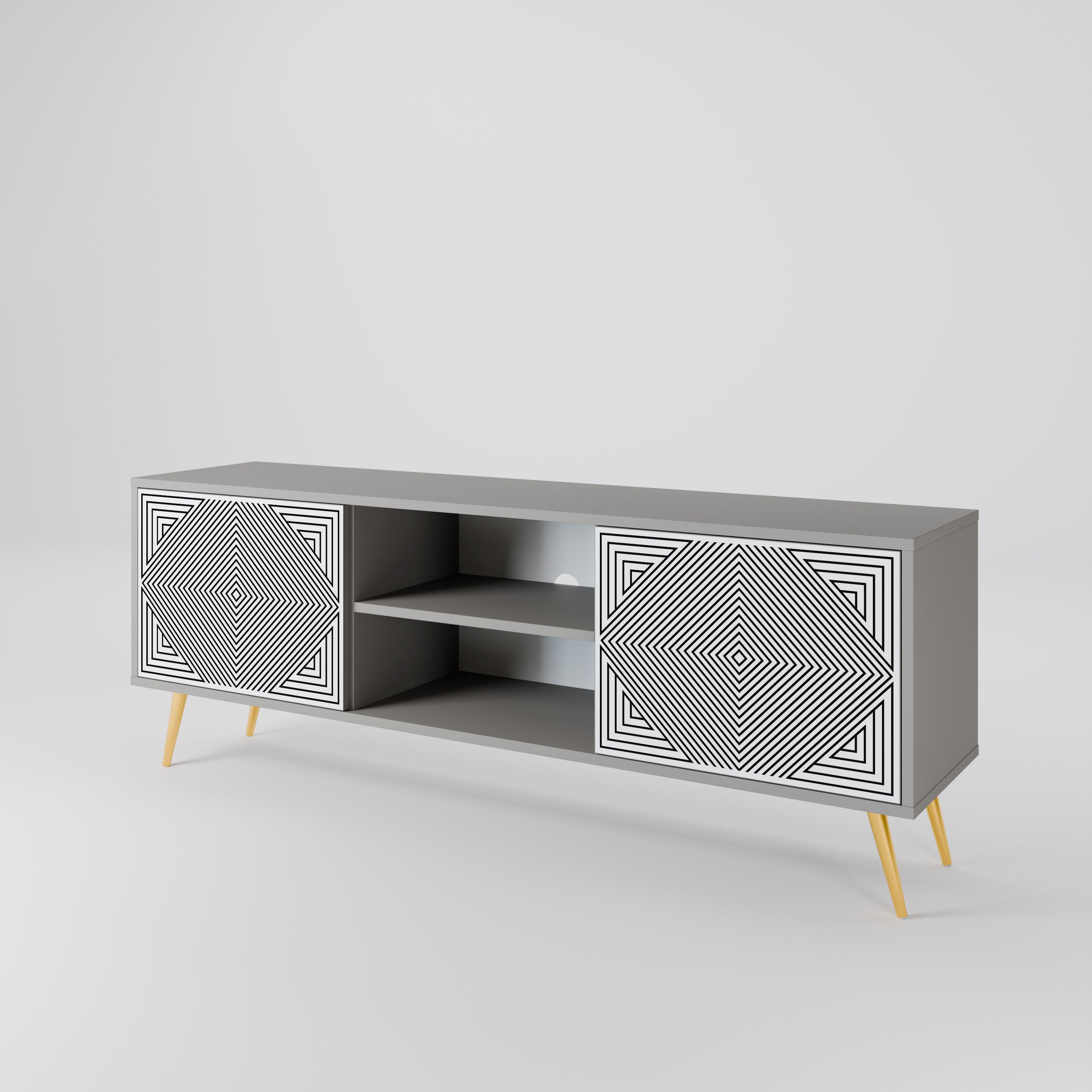 POLYGON ILLUSION 2-dörrars TV-bänk i grå finish
