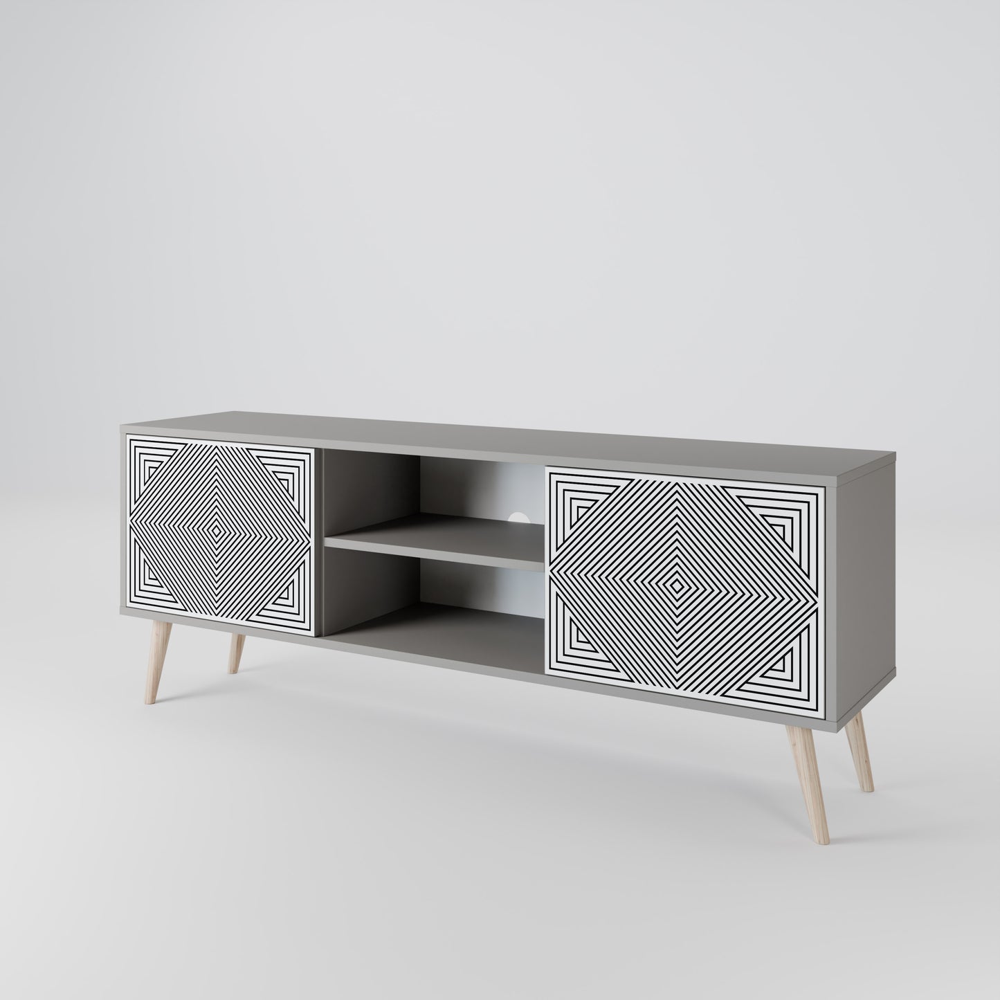 POLYGON ILLUSION 2-dörrars TV-bänk i grå finish