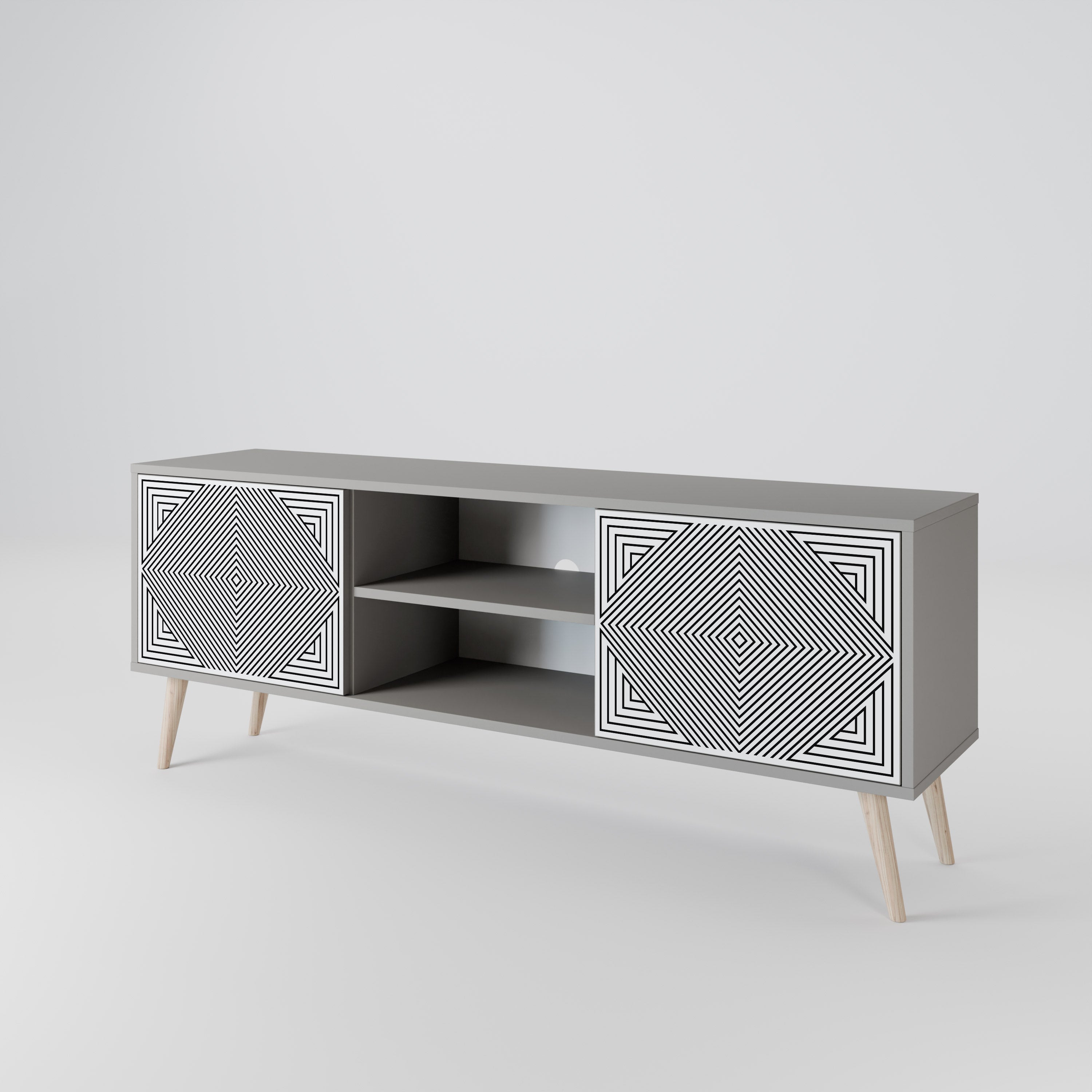 POLYGON ILLUSION 2-dörrars TV-bänk i grå finish
