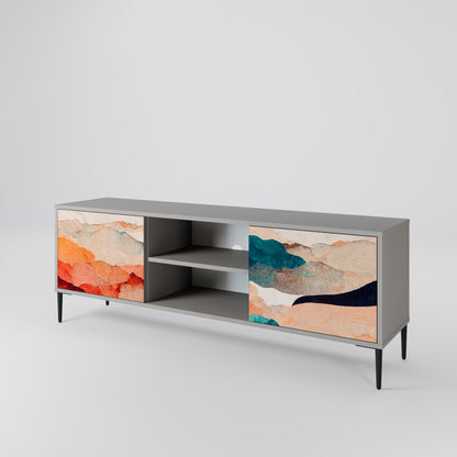ABSTRACT LANDSCAPE 2-Door TV Stand in Grey Finish