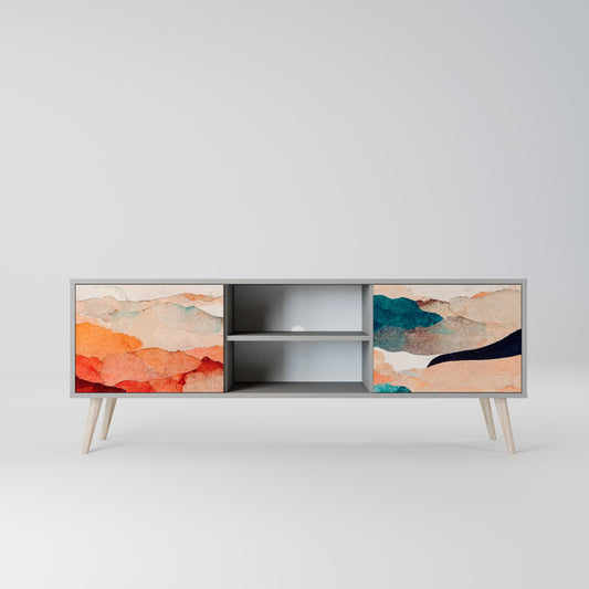 ABSTRACT LANDSCAPE 2-Door TV Stand in Grey Finish