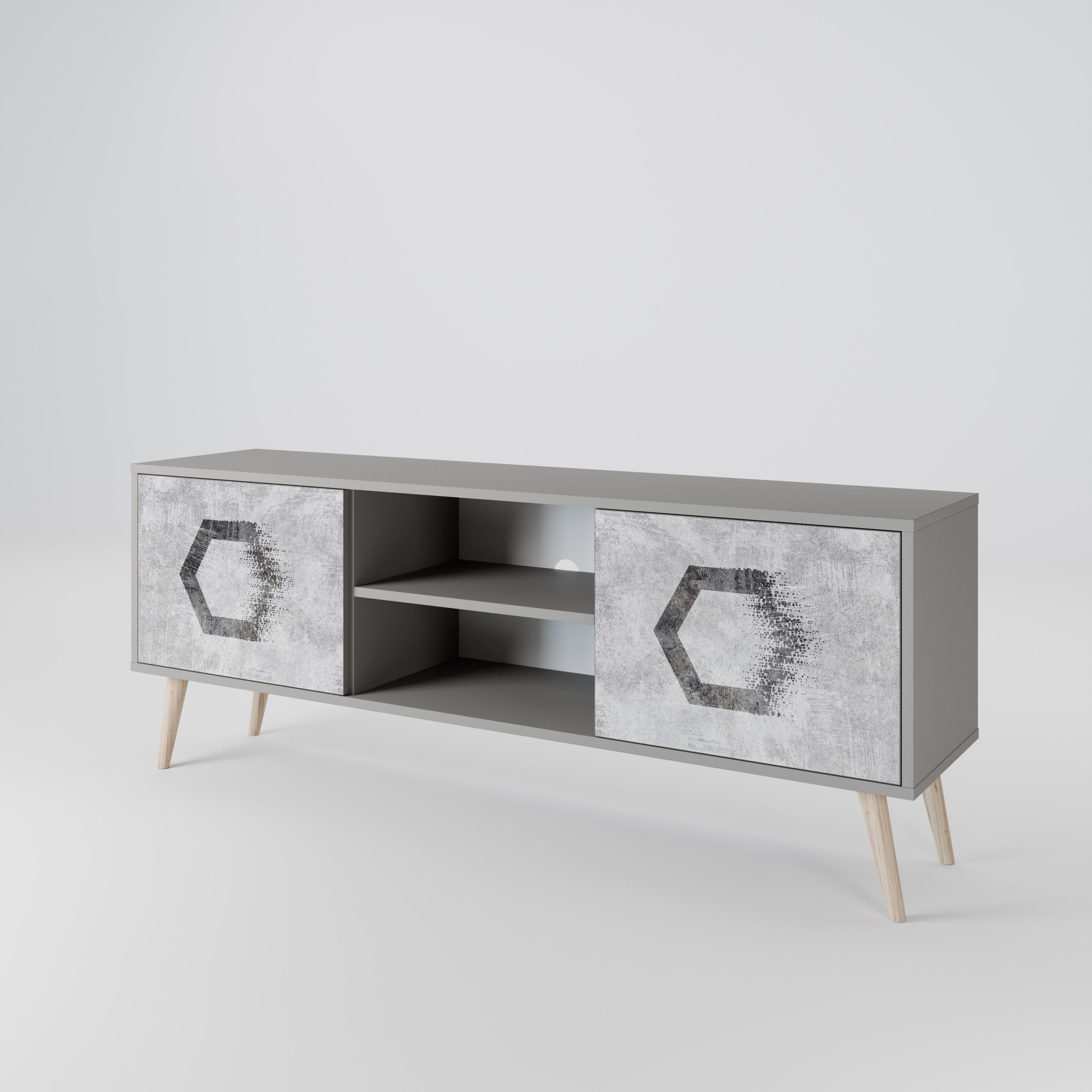 HEXAGONAL FIGURES 2-dörrars TV-bänk i grå finish