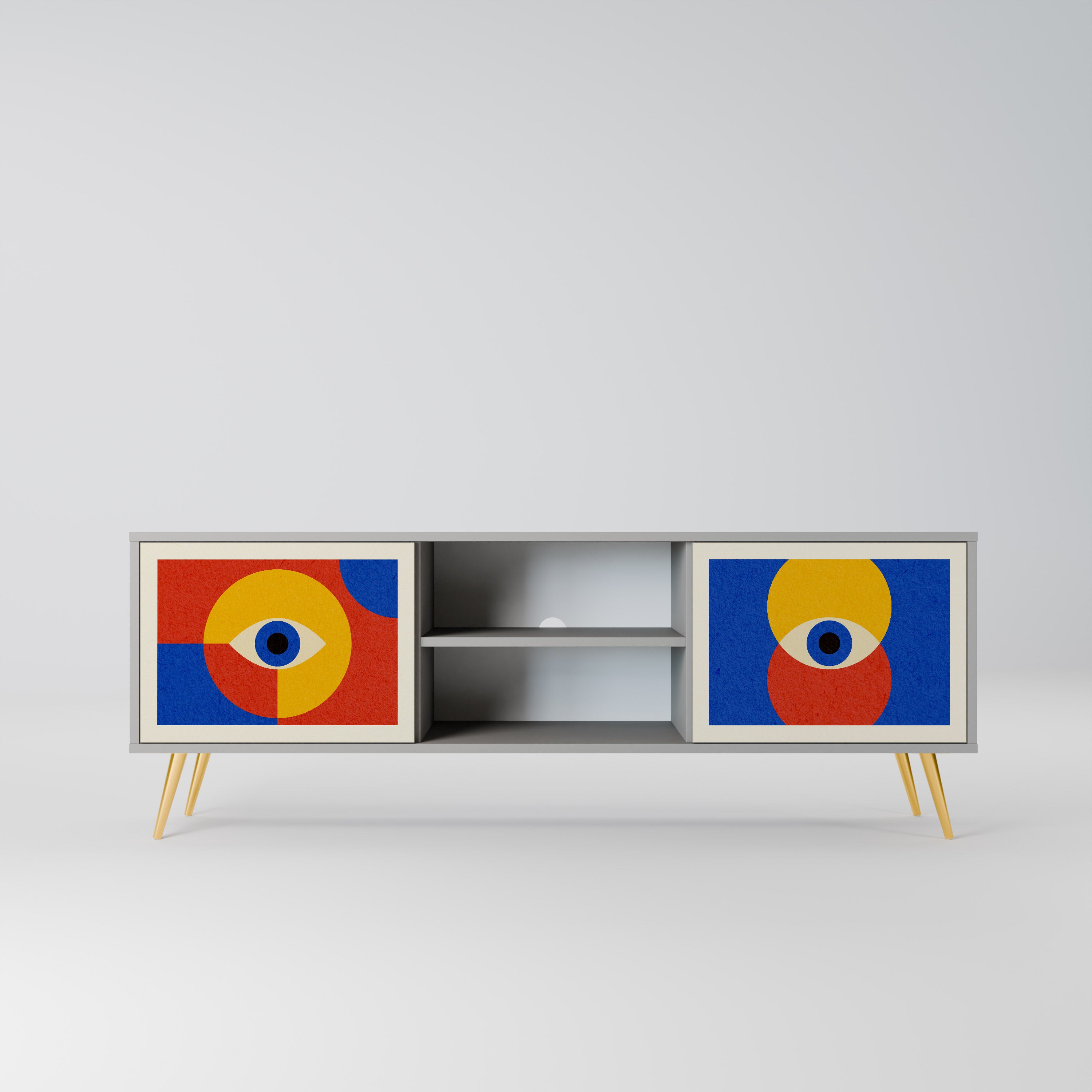 GEOMETRIC EYES 2-dörrars TV-bänk i grå finish