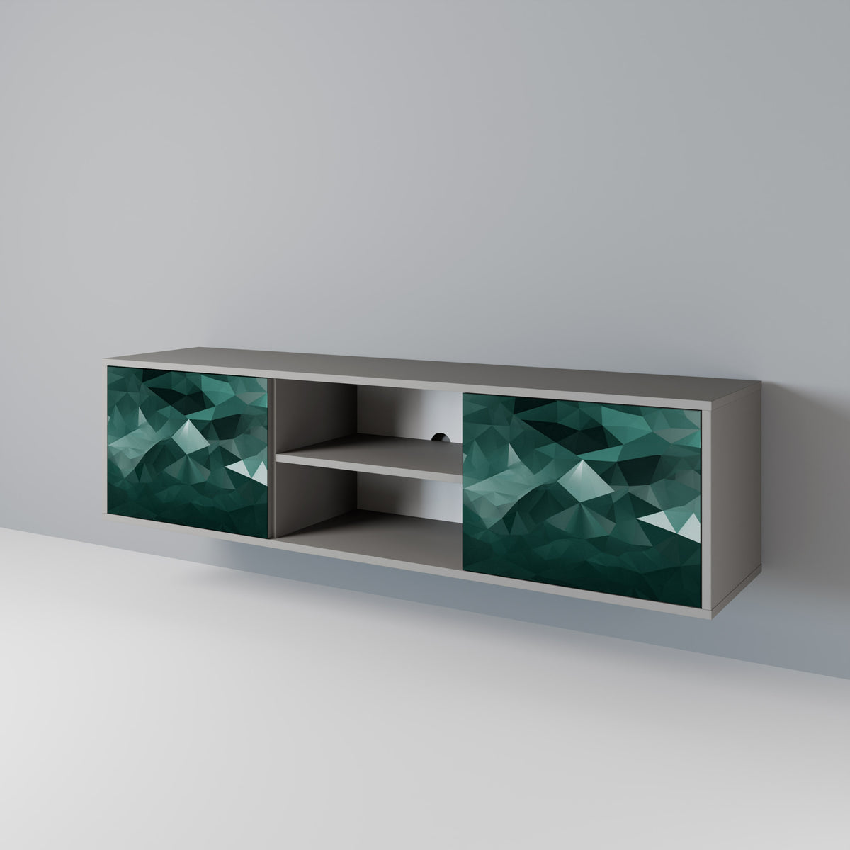 POLYGONAL FLOATING TV-bänk med två dörrar