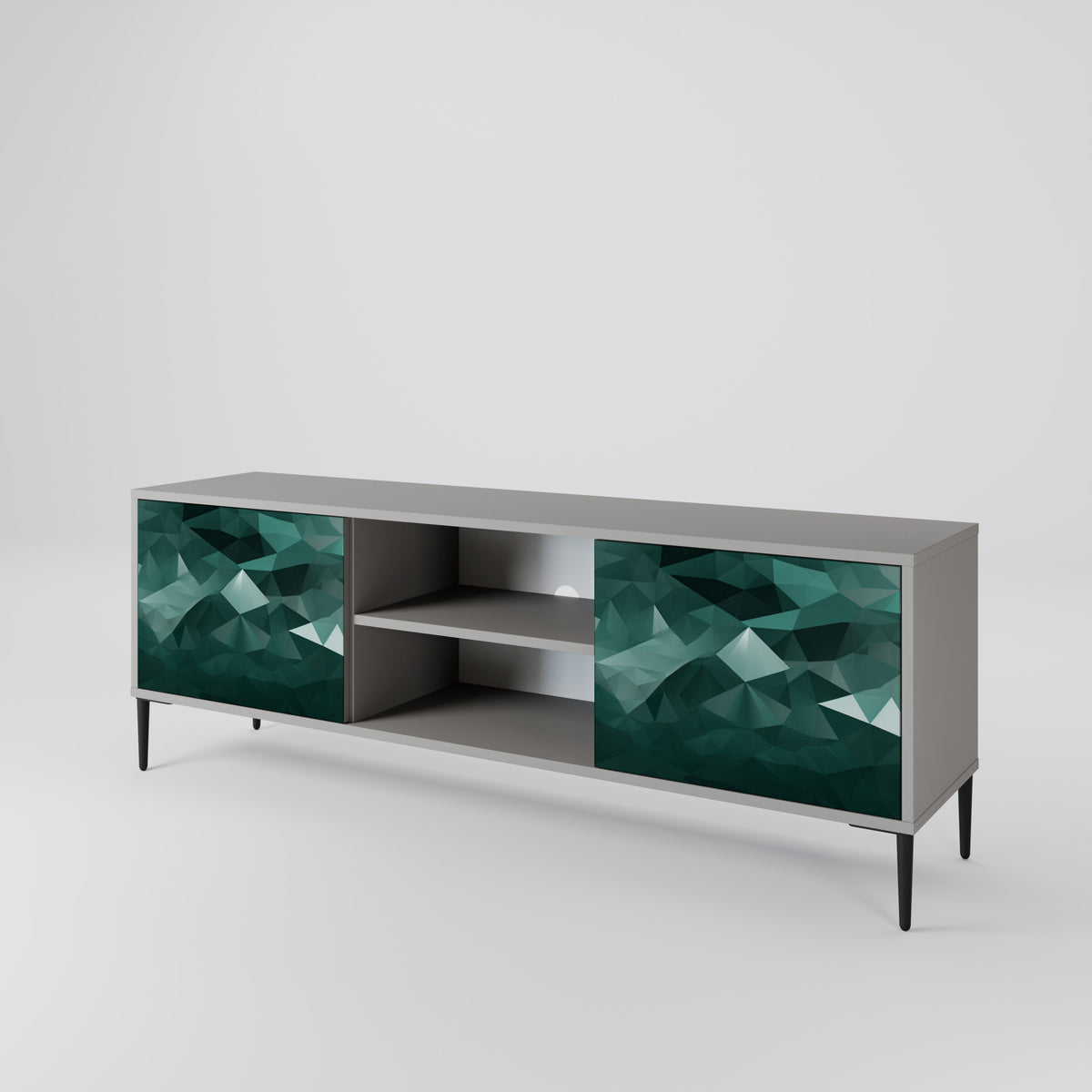 POLYGONAL FLOATING TV-bänk med två dörrar