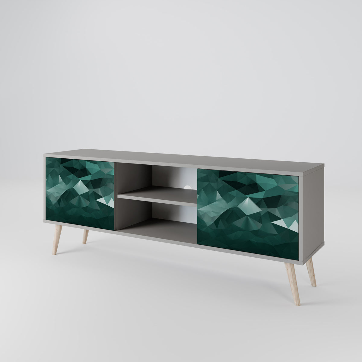 POLYGONAL FLOATING TV-bänk med två dörrar