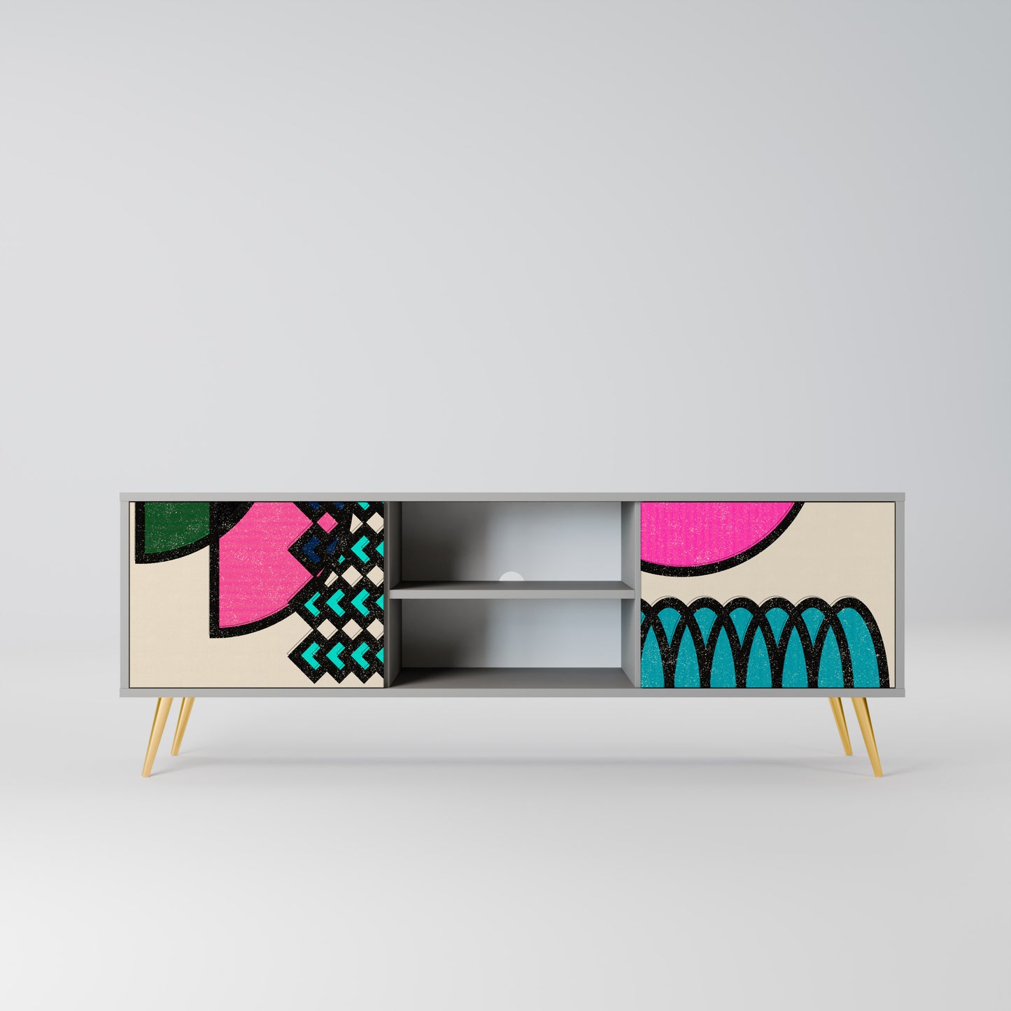 GEOMETRIC RHAPSODY 2-Door TV Stand in Grey Finish