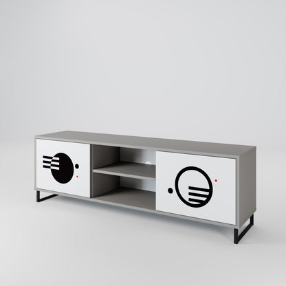 BLACK AND WHITE COMBINATION 2-Door TV Stand in Grey Finish