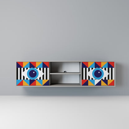 ABSTRACTION AND GEOMETRY 2-Door TV Stand in Grey Finish