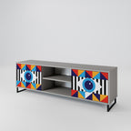 ABSTRACTION AND GEOMETRY 2-Door TV Stand in Grey Finish