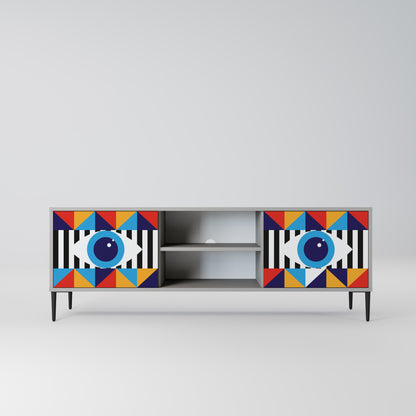 ABSTRACTION AND GEOMETRY 2-Door TV Stand in Grey Finish