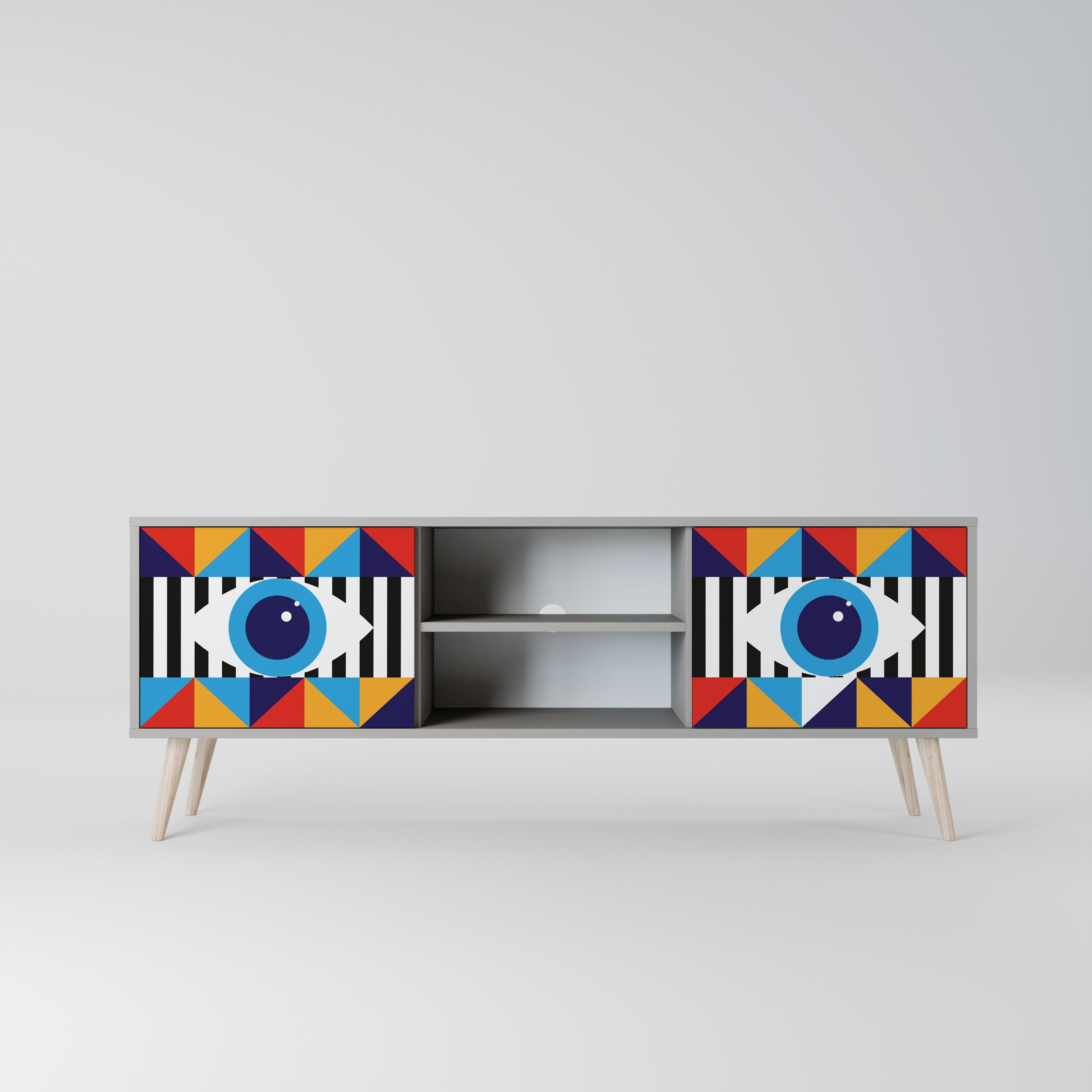 ABSTRAKTION OCH GEOMETRI 2-dörrars TV-bänk i grå finish