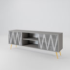 SOLID ZIG ZAG 2-Door TV Stand in Grey Finish
