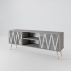 SOLID ZIG ZAG 2-Door TV Stand in Grey Finish