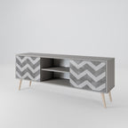 TOUGH ZIG ZAG 2-Door TV Stand in Grey Finish