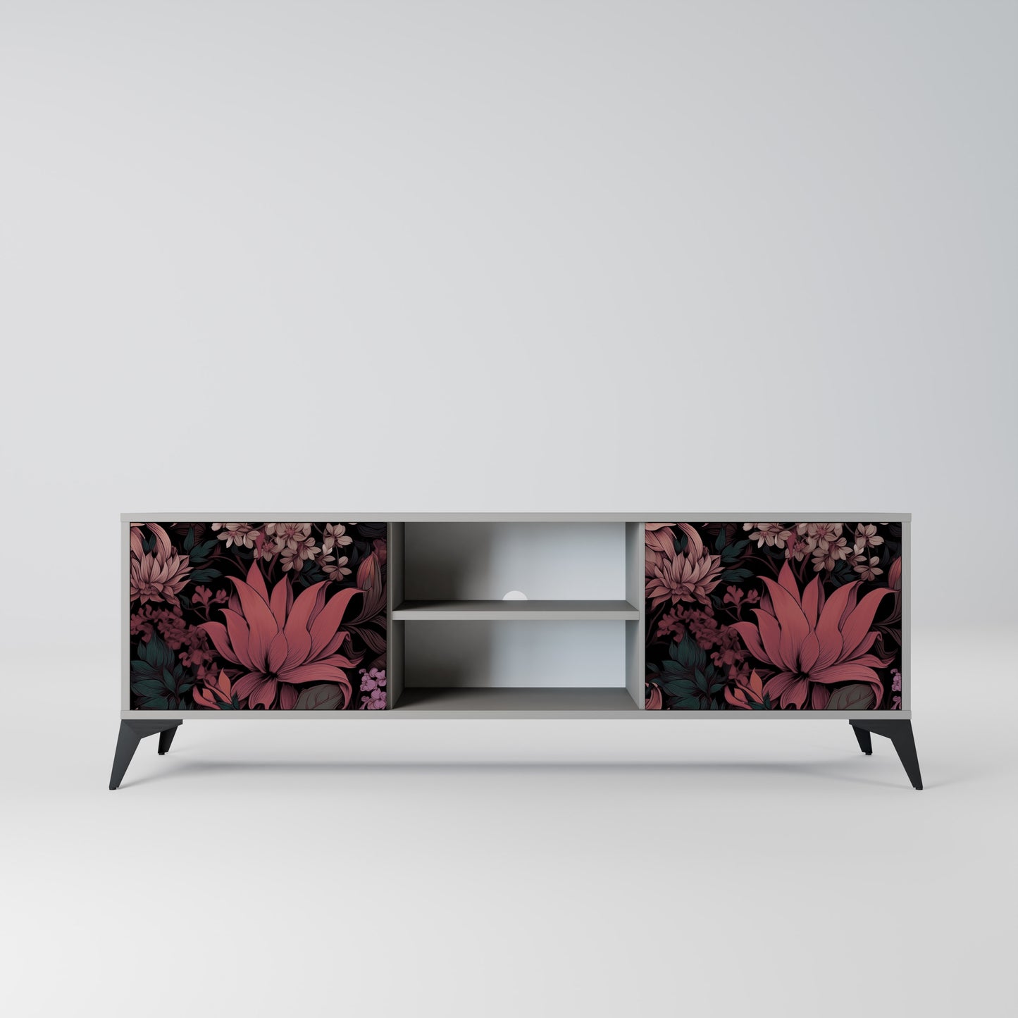 FLORAL WHISPER 2-dörrars TV-bänk i grå finish