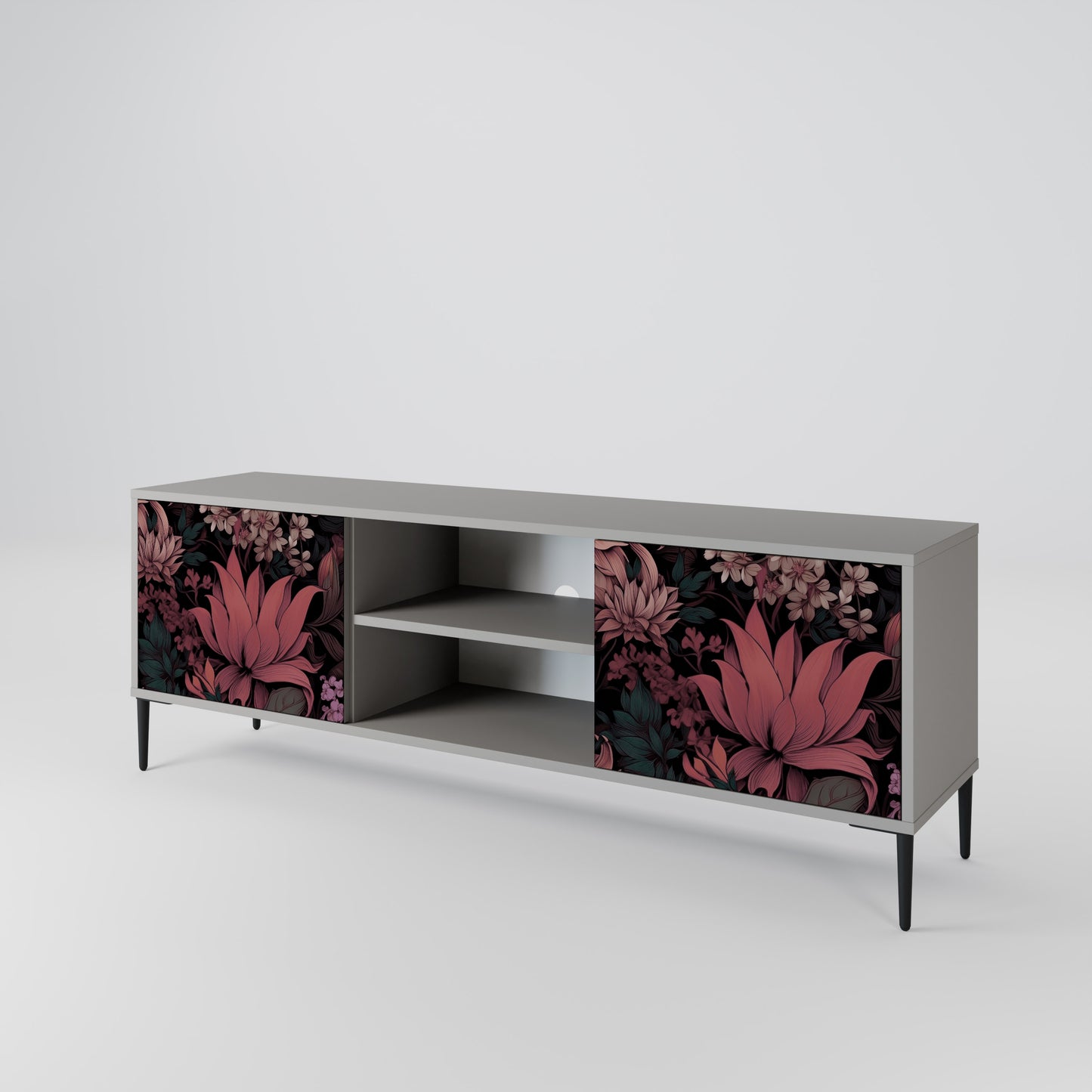 FLORAL WHISPER 2-dörrars TV-bänk i grå finish