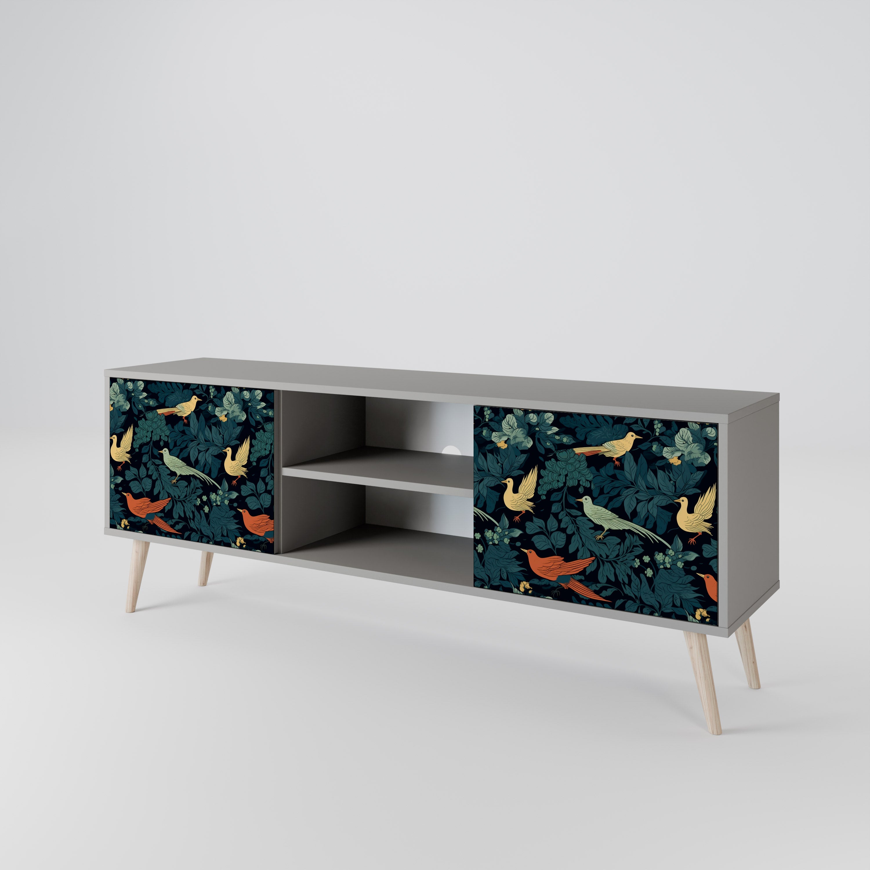 FOWL ORNAMENT 2-dörrars TV-bänk i grå finish